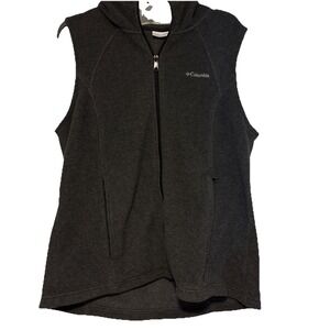Columbia Fleece Vest Women XL Gray Full Zip Pockets Hood Layering Warm Soft Cozy
